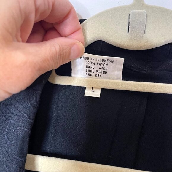 Surya Womens Duster Black Size Large Vintage Open Front Embroidered Rayon Pocket - Picture 11 of 16